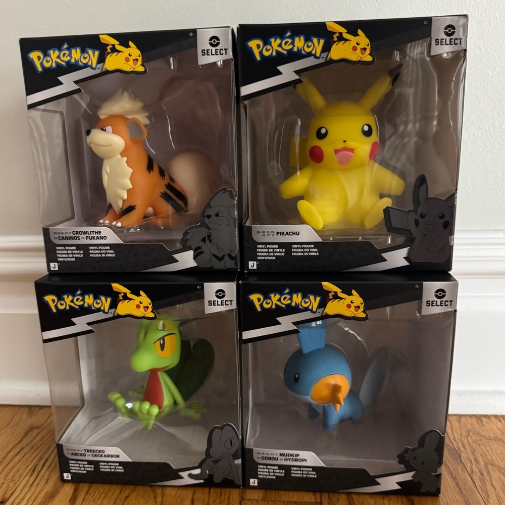 4 Pokemon Collectible Vinyl Figure 4” Treecko, Growlithe, Pikachu, Mudkip
